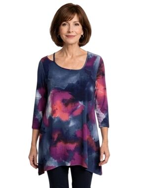 Clara Sun Woo Navy Blue & Purple Asymmetrical 3/4 Sleeve Tunic Size S